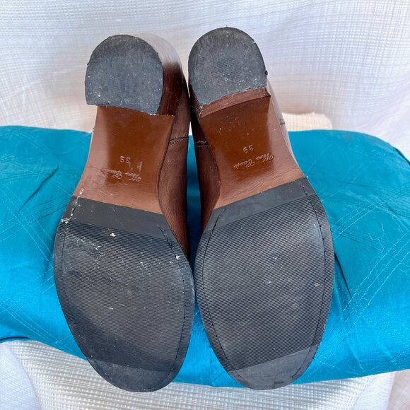 Vero Cuoio Leather Brown Chunky Heel Booties Distressed Make in Italy - Picture 10 of 14